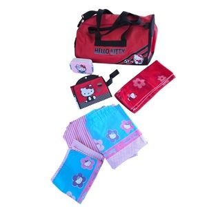 Hello Kitty LOT BUNDLE Large Duffle Bag Twin Sheets Tote Bag Towel Lunch Box NEW